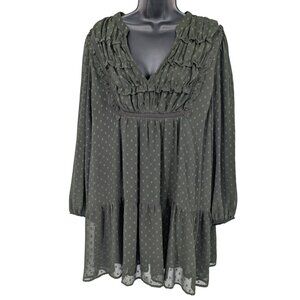 Swiss Dot Ruffle Babydoll Tunic Dress Boho Cottage Prairie Flowy Romantic Size L